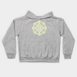 Pale Lemon Yellow Lace Mandala on Grey Kids Hoodie